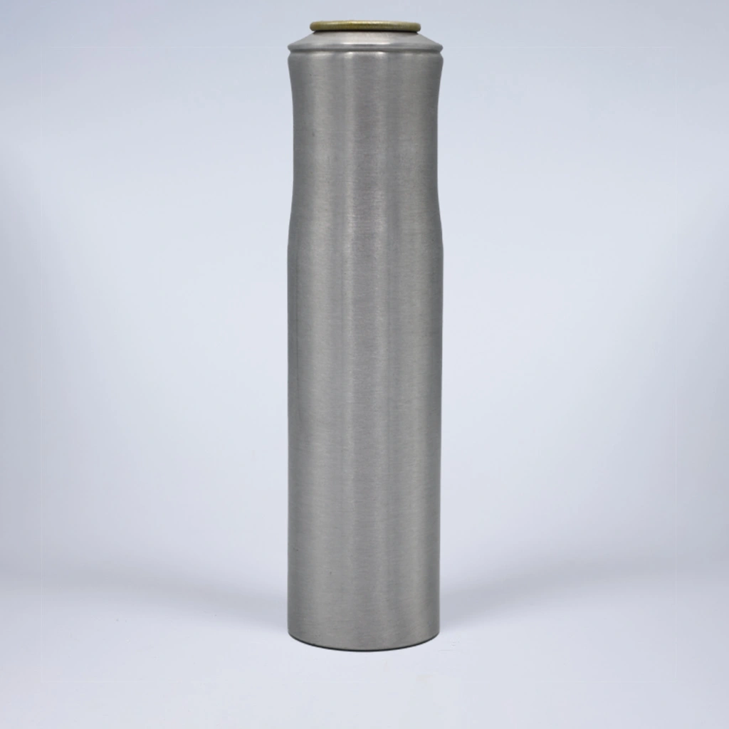 Gorge shape D aluminum aerosol can, 45x190mm, Brushed metal base